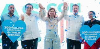 Raquel Peña encabeza acto de trabajadores zona franca cibao apoyando a Luis Abinader