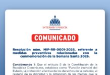 Resolución núm. MIP-RR-0001-2026, referente a medidas preventivas relacionadas con la conmemoración de la Semana Santa 2026.