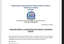 FAPMAE Regional 11 rechaza interrupciones de la docencia y llama a la ADP a respetar el calendario escolar